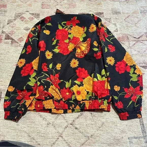 vintage floral lightweight windbreaker jacket in black and red jacket size m - Picture 7 of 12